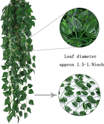 Kalolary 84 Feet Scindapsus Artificial Ivy Garland, 12 Strands Green Leaves Vine for Wedding Arch, Party Decoration