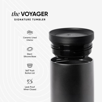 Simple Modern Travel Coffee Mug Tumbler with 360° Lid | Ceramic-Lined Insulated Stainless Steel Cold Brew Iced Coffee Cup | Gifts for Women Men Her Him | Voyager Signature | 16oz | Midnight Black