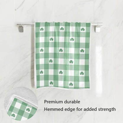 senya St. Patrick's Day Hand Towels, Green White Gingham Pattern, Highly Absorbent for Bathroom - Shamrocks