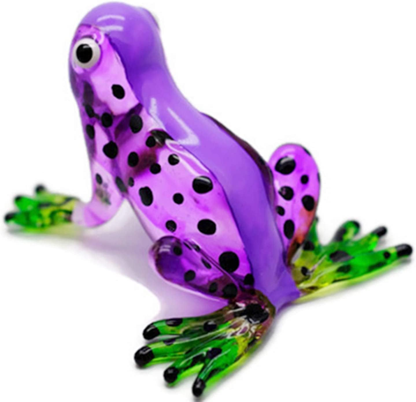 ChangThai Design Tiny 2¼" Purple Green Black Dotted Frog Figurine - Miniature Hand Blown Painted Glass Collectible