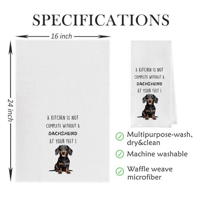 Geqtt Funny Dachshund Dish Towels Set - Dachshund Gifts Waffle Weave Kitchen Towels, Wiener Dog Decorative Hand Tea Towels for Bathroom Kitchen, Wiener Dog Gifts for Women (16×24 Inches Set of 2)