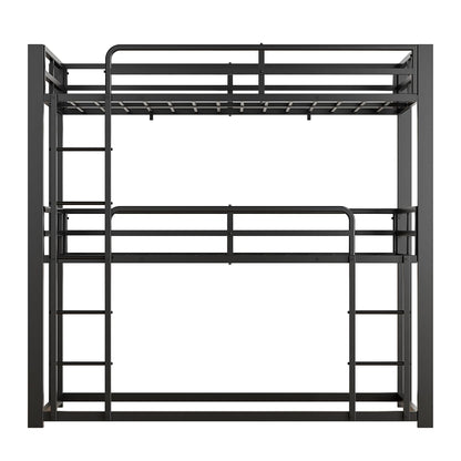 Mixcous Metal Triple Bunk Bed, Twin Over Twin Over Twin Heavy Duty Bunkbeds, Full-Length Guardrail Family-Friendly for All Ages, Bedroom, No Box Spring Needed, Easy Assembly, Black