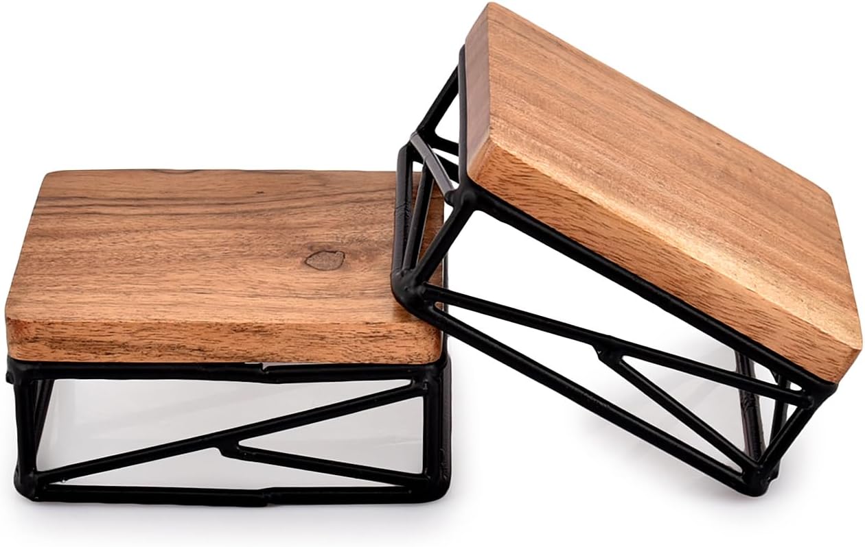 NIRMAN Counter/Plant Set 2 4" 4" 1.75") Riser Square Display Wooden Base Stand for Kitchen/Bathroom Stand of ( x x