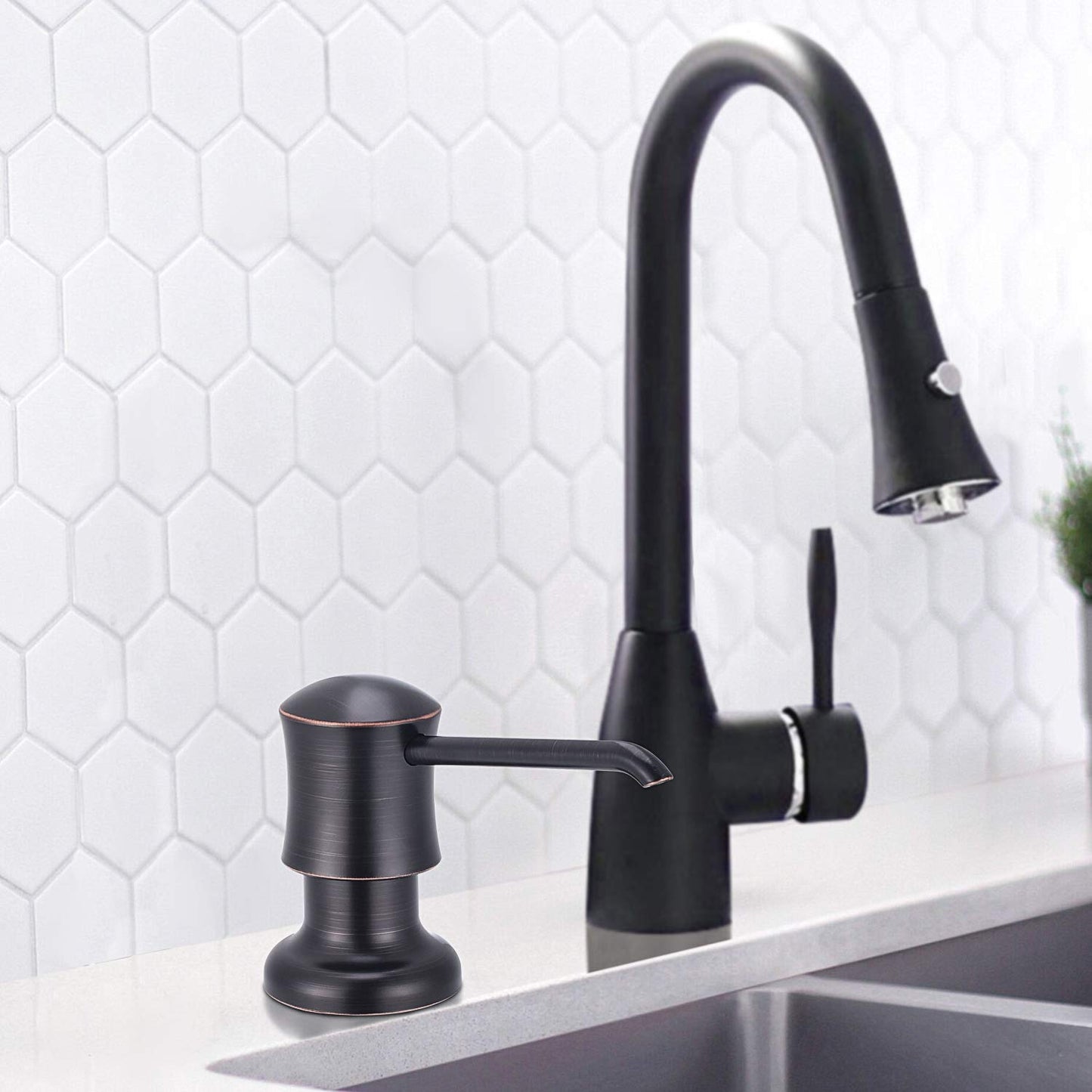 SAMODRA Sink Soap Dispenser for Kitchen Oil Rubbed Bronze Dish Lotion Dispenser 12 OZ Bottle Built in Design Refill from The Top