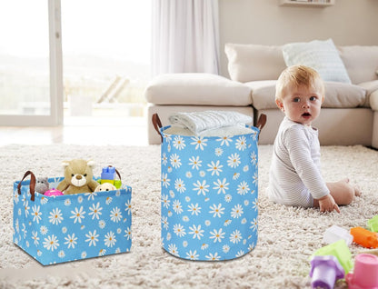 Rectangular Daisy Storage Basket, Collapsible Gift Basket with Handles for Kids Toys and Room Decor