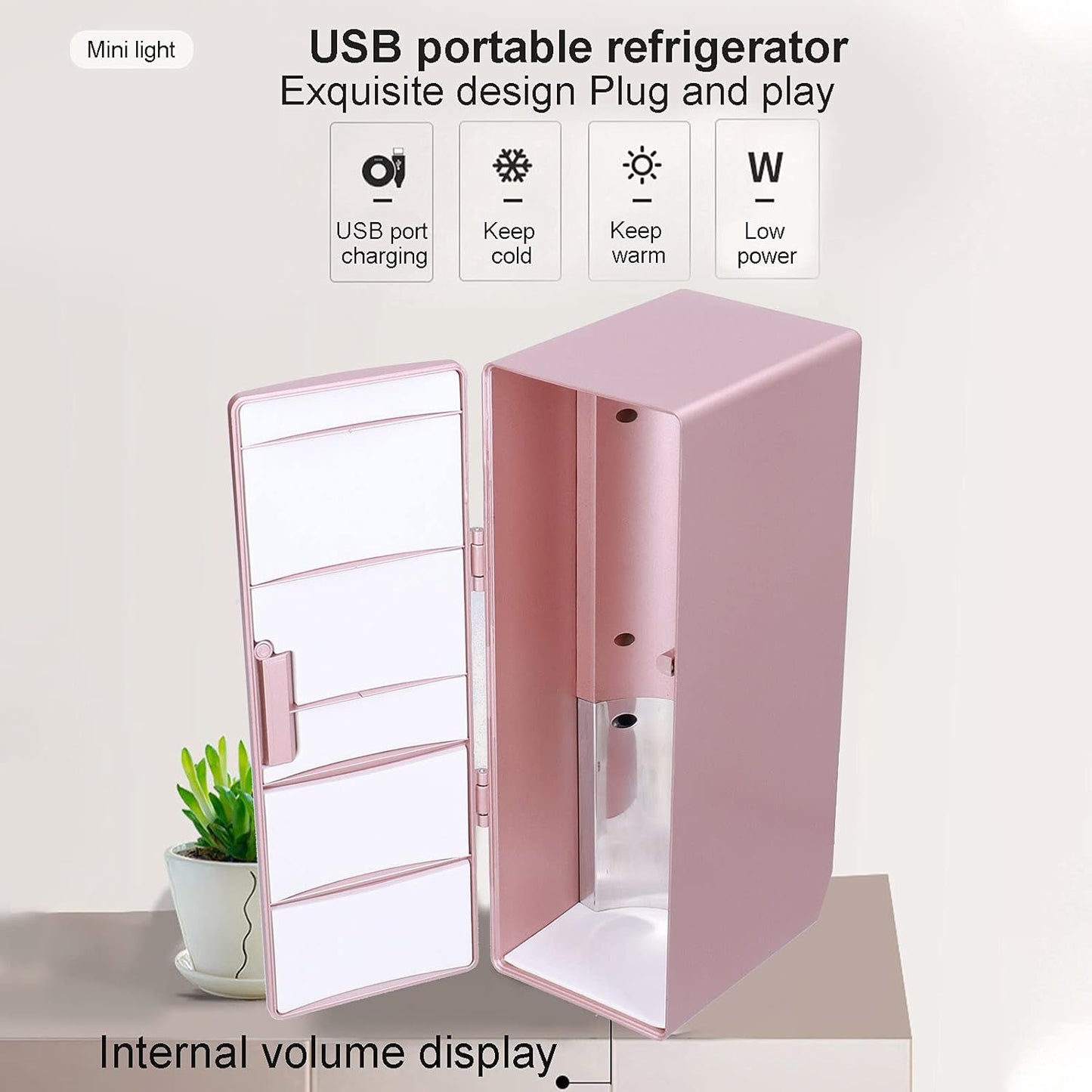 Mini Refrigerator - Portable Mini Fridge with 1.2m USB Cable, Compact for Home, Office, Car