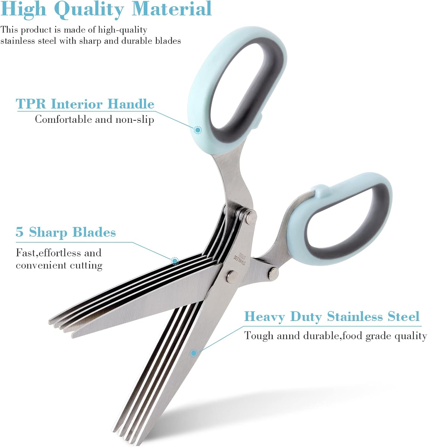 Herb Scissors with 5 Blades and Cover, Premium Kitchen Scissors for Food Vegetable, Stainless Steel Kitchen Shears