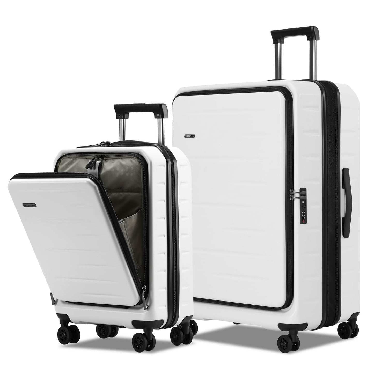 CENSIEN Luggage Sets 2 Pieces, 20 Inch Carry On Luggage and Expandable 28 Inch Checked Luggage with Spinner Wheels, Lightweight ABS+PC Hard Shell Suitcase with Front Opening, TSA Lock (White, 20/28)