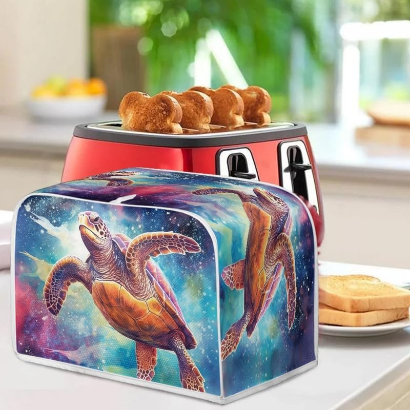 Toaster Cover 4 Slice Galaxy Sea Turtle, Dustproof Bakeware Protector for Small Kitchen Appliances with Hang Loop