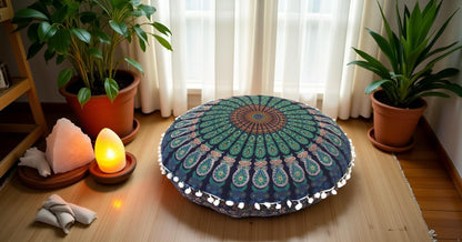22 Inches Round Mandala Floor Pillow Cover Seating Cushion Throw Cover Hippie Decorative Bohemian Ottoman Pouf Cover