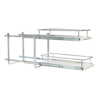 Household Essentials Glidez Chrome-Plated Steel and Faux Marble 2-Tier Pull-Out/Slide-Out Storage Organizer, 11.25" Wide, White and Chrome