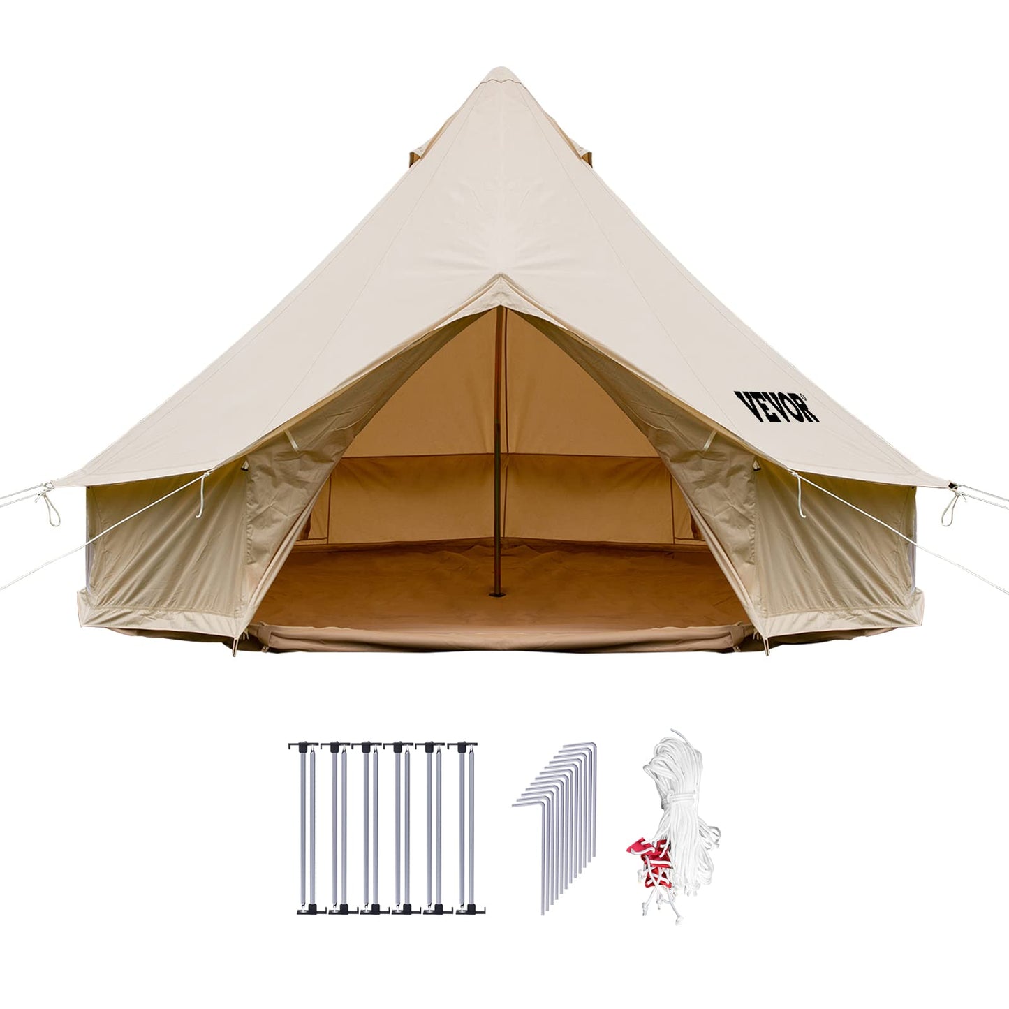 Happybuy Canvas Bell Tent, 4 Seasons Breathable 100% Cotton Canvas Yurt Tent - w/Stove Jack, 13.1ft / 4m Luxury Glamping Tent Waterproof Canvas Tents for Family Camping Outdoor Hunting Party