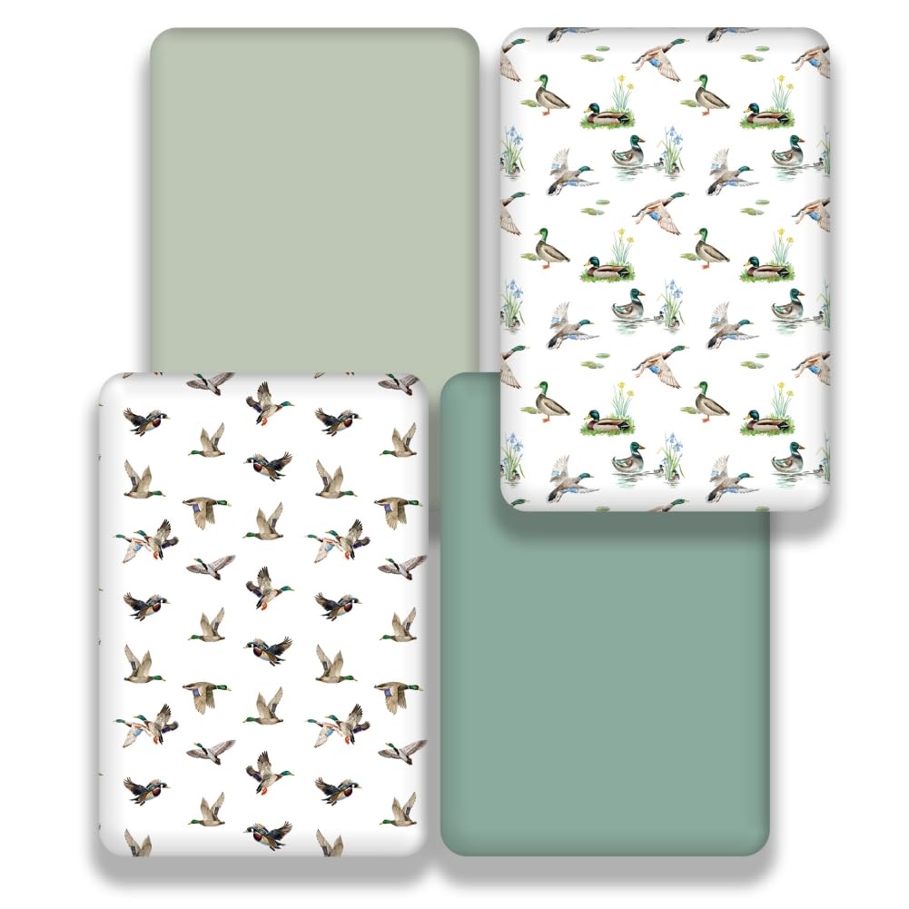 4 Pack Mallard Duck Baby Crib Sheets Neutral Unisex Breathable Fitted Nursery Sheets for Baby Girl or Boys (Crib Sheet)