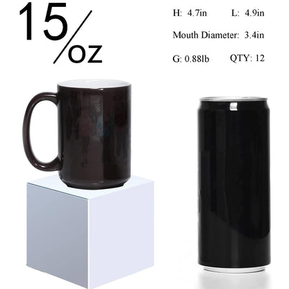 ABBSH Color Changing Mugs, Sublimation Mugs Black Color Changing Coffee Mugs Heat Sensitive Coffee Mugs Tazas Magicas Para Sublimacion 15 OZ With Box Set of 12