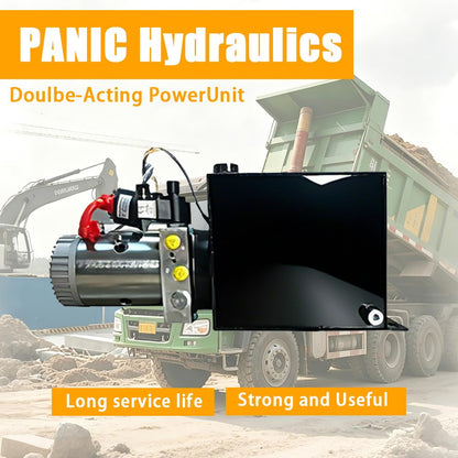 ParnicoTech 15 Quart Hydraulic Power Unit, Double Acting Dump Trailer Pump 12V DC, 3200 PSI Max Relief Pressure, Power Unit Metal Reservoir for Dump Trailer Car Lifting, SAE # 6 Port, Steel