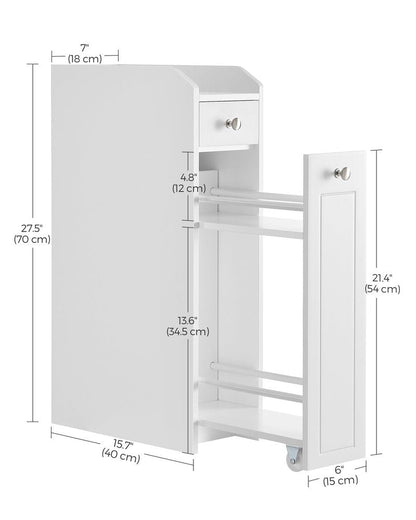 VASAGLE Slim Storage Cabinet, Narrow Storage Organizer with Slide Out Drawers, Freestanding Toilet Paper Holder, Small Space Skinny Cabinet for Bathroom Kitchen Corner, Cloud White UBBC847P31