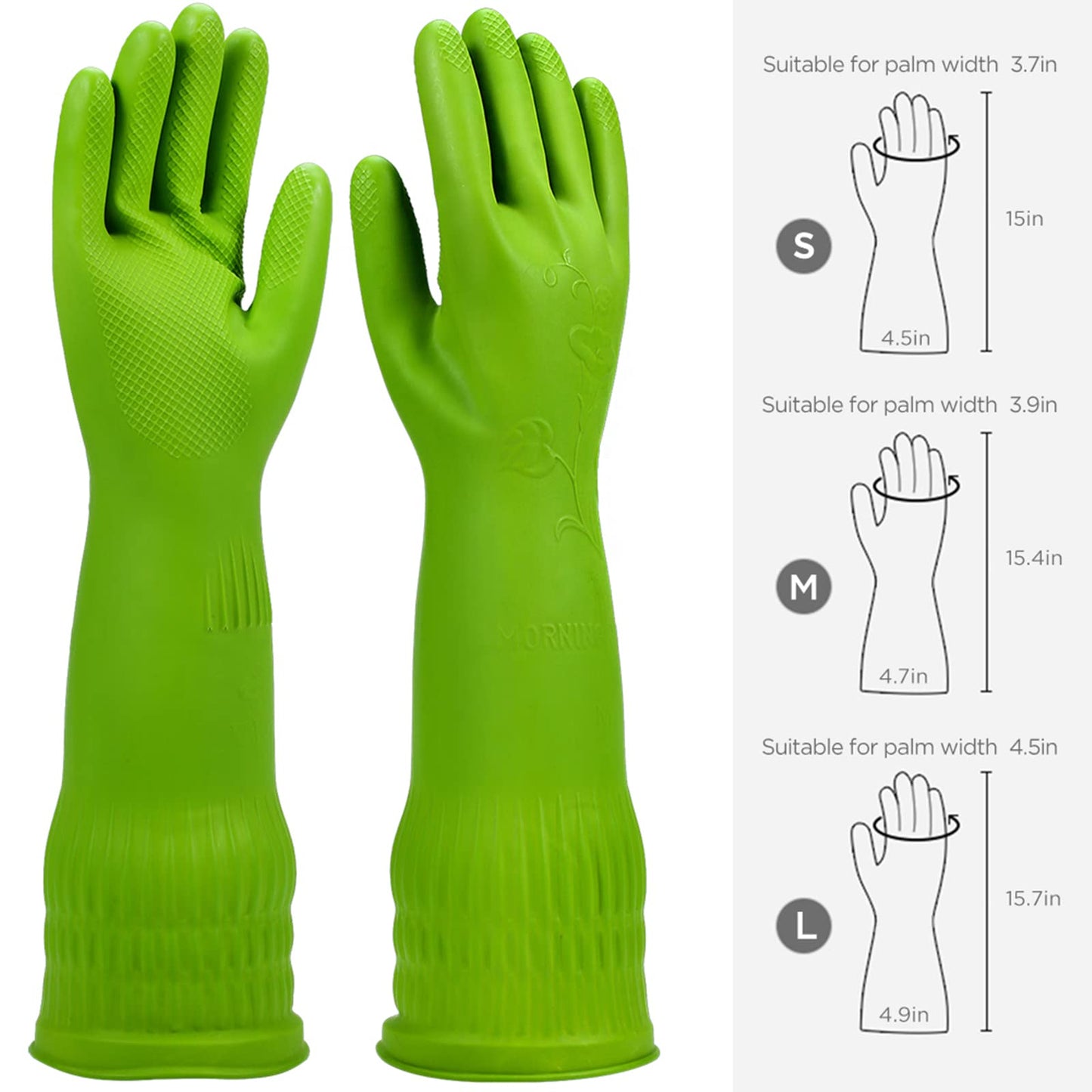 IUCGE Rubber dishwashing gloves 3 Pairs for kitchen,Cleaning washing dish gloves long for household reuseable durable.(Large,Multicolor)