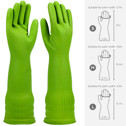 IUCGE Rubber dishwashing gloves 3 Pairs for kitchen,Cleaning washing dish gloves long for household reuseable durable.(Large,Multicolor)