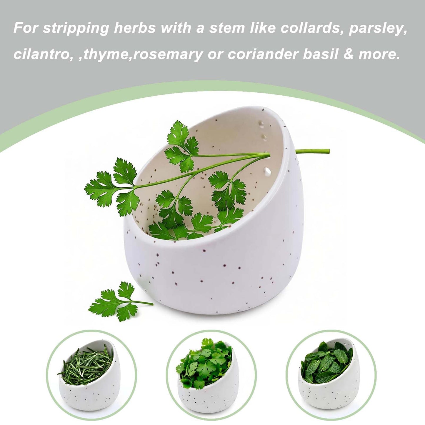 MGMGART White Ceramic Herb Stripping Bowl with Four Multi-Sized Holes -Efficient Kitchen Tool for Parsley, Basil, Rosemary, Mint, Thyme, Cilantro, Oregano - Handmade Pottery Gadget