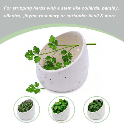 MGMGART White Ceramic Herb Stripping Bowl with Four Multi-Sized Holes -Efficient Kitchen Tool for Parsley, Basil, Rosemary, Mint, Thyme, Cilantro, Oregano - Handmade Pottery Gadget