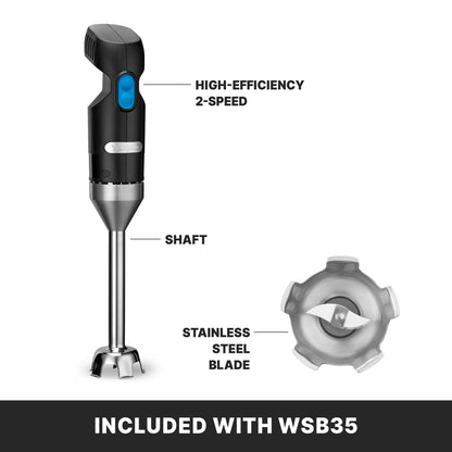 Waring Commercial Quik Stix Light Duty Stick Immersion Hand Held Blender, 7" Fixed Sealed Shaft, Steel Blade, 2 Speed, Professional Restaurant Foodservice Grade, 3 Gallon, 120V 100W, WSB35, Black