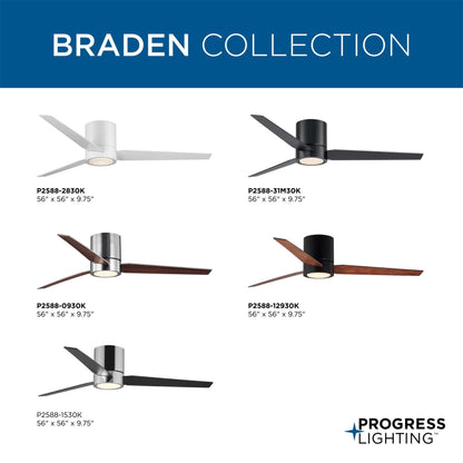 Progress Lighting Braden Collection 56" Three-Blade Indoor Hugger Ceiling Fan