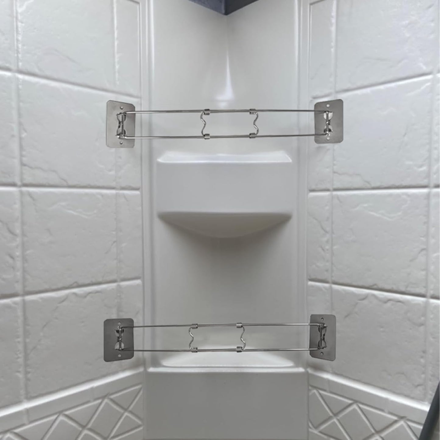 RV Shower Corner Storage Bar, Adjustable 7.5-13 Inch Stainless Steel Rod, RV Bathroom Accessories (2 Pack)