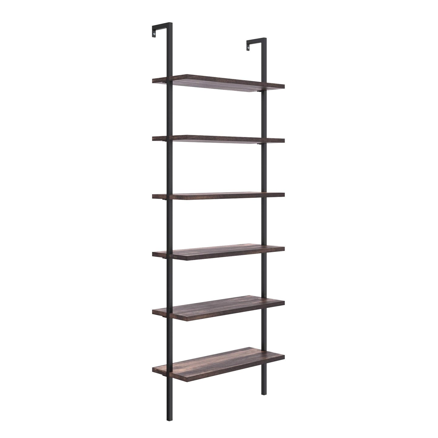 Nathan James Theo 6-Shelf Tall Bookcase, Wall Mount Bookshelf with Natural Wood Finish and Industrial Metal Frame, Nutmeg/Matte Black, Set of 2