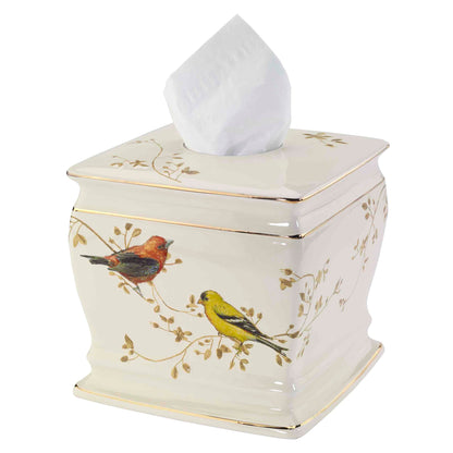 Avanti Linens - Tissue Box Cover, Decorative Countertop Accessories, Nature Inspired Home Decor (Gilded Birds Collection)