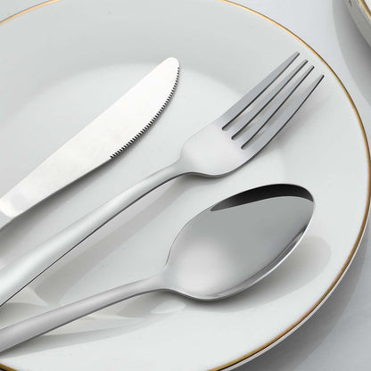 Gymdin 24 Pcs Forks and Spoons Silverware Set, Food Grade Stainless Steel Flatware Cutlery Set for Home, Kitchen and Restaurant, 12 Dinner Forks and Dinner Spoons, Mirror Polished & Dishwasher Safe