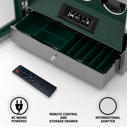 DUKWIN Watch Winder, Fingerprint Lock Automatic Watch Winder for 9 Watches with 4 Holders,300-2300 TPD,Digital Display, Remote Control,Jewelry Storage and Adjustable Watch Pillow and LED Light,Green