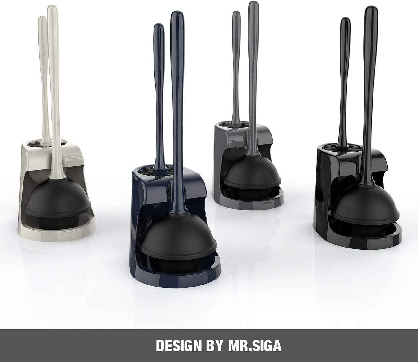 1 Set MR.SIGA Toilet Plunger and Bowl Brush Combo for Bathroom Cleaning, Gray