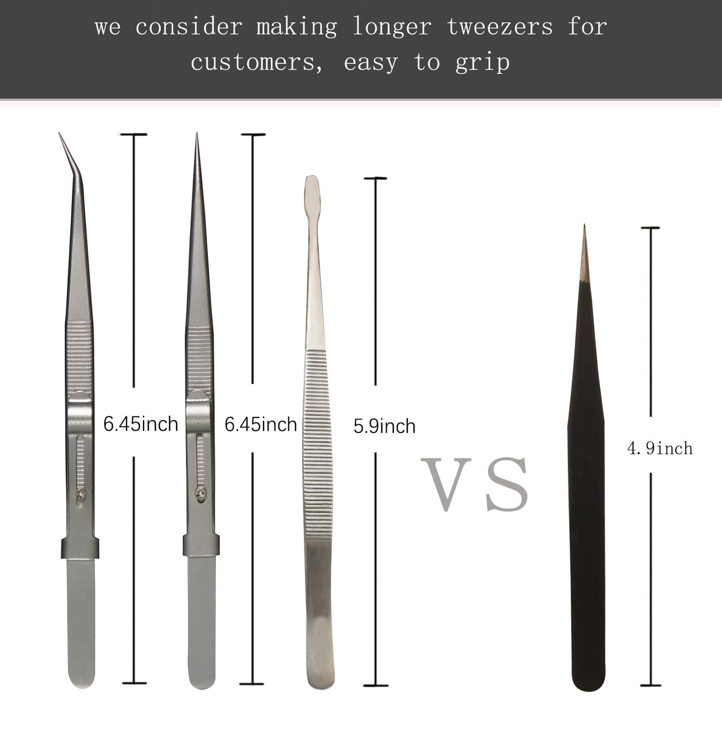 Grteark 5Pcs Precision Tweezers Set, Flat/Pointed/Curved Angled Locking Long Tweezers for Crafts, Medical Surgical, Lab, Soldering, Jewelry Crafting, Watch & Electronics/Car Repair,Splinter Removal
