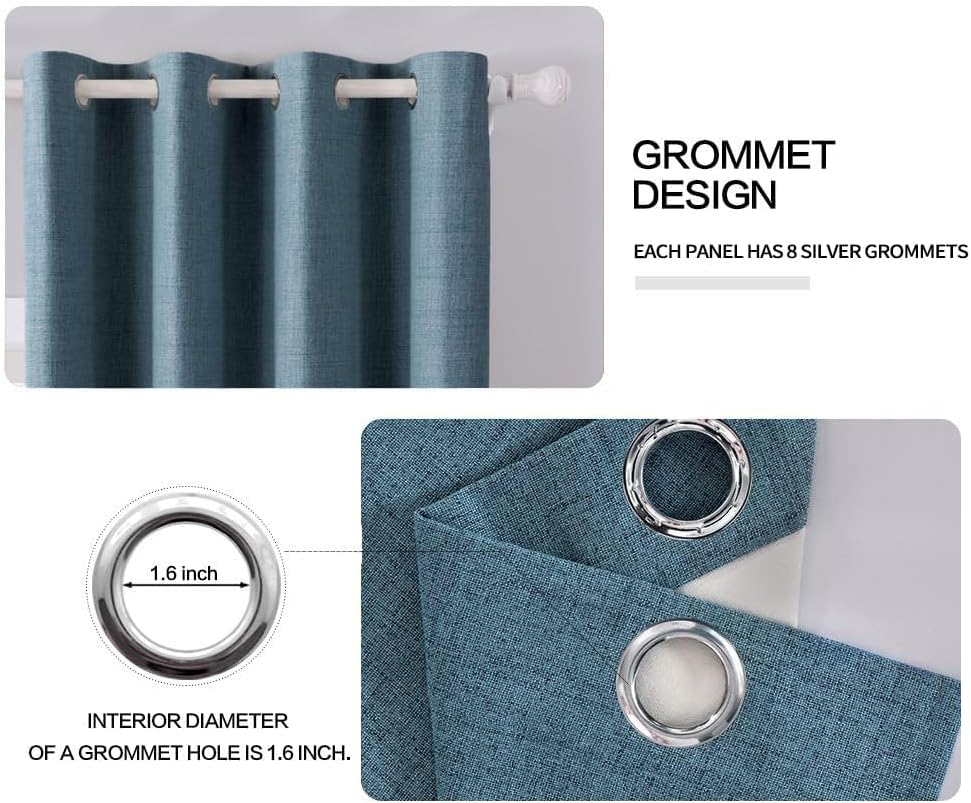MIULEE Blackout Curtains - 100% Thermal Insulated Linen Texture Drapes | Dusty Blue, 52x72 Inch (2 Panels)