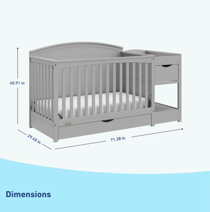 Graco Bellwood 5-in-1 Convertible Crib & Changer with Drawer - GREENGUARD Gold Certified, Full-Size Storage Drawer, Converts to Toddler Bed (Pebble Gray)