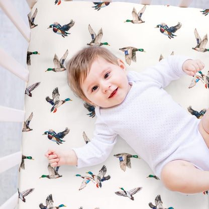 4 Pack Mallard Duck Baby Crib Sheets Neutral Unisex Breathable Fitted Nursery Sheets for Baby Girl or Boys (Crib Sheet)