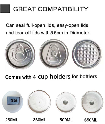 Automatic Commercial Can Sealer Machine, Roller Rotates Bottle Won't Rotate - Soda Can Seaming Machine, Height Adjustable, Electric Bottle Sealer Machine for Plastic Aluminum Beer Can (5.5cm in Diam.)
