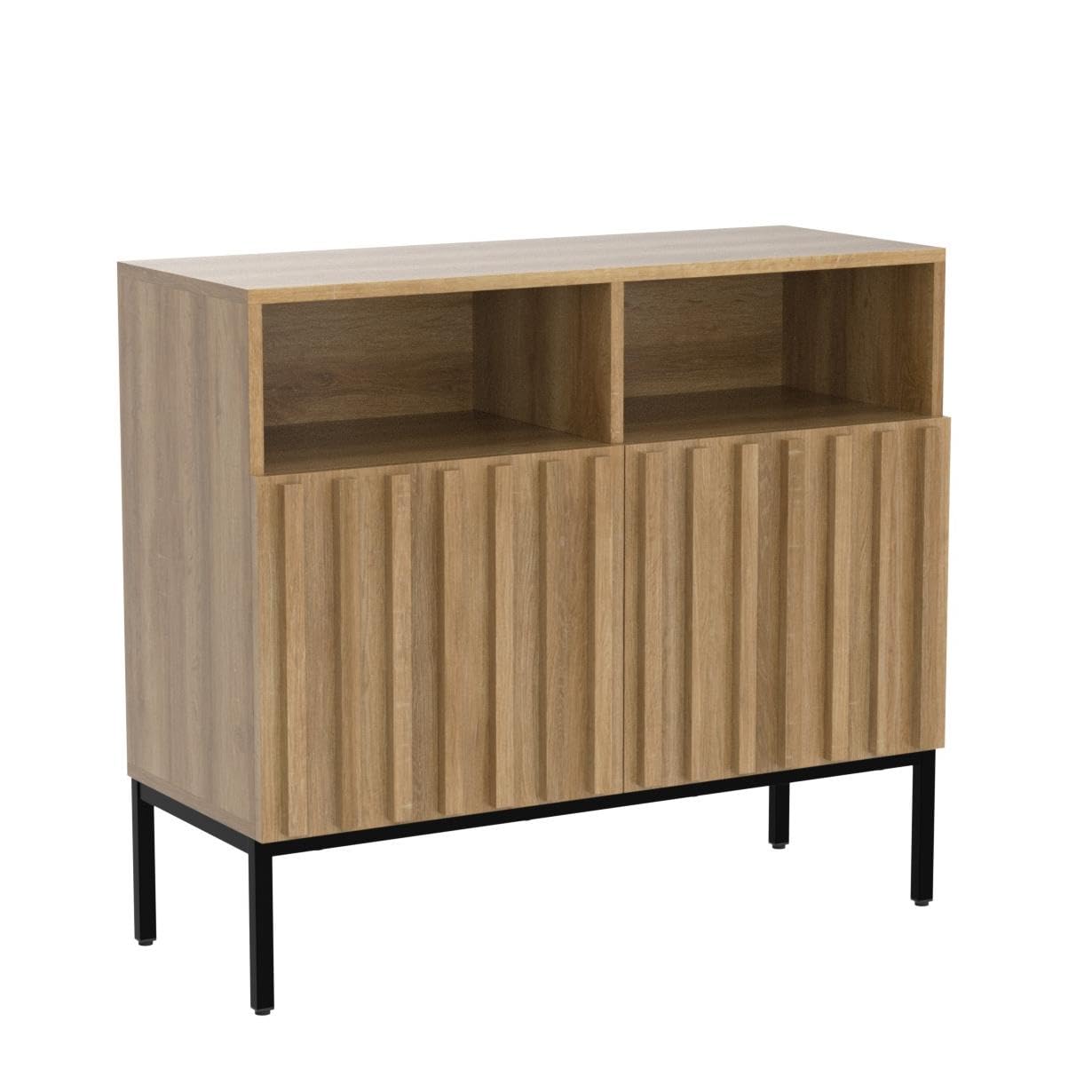 mopio Norwin Storage Cabinet, Sturdy Modern Rustic Industrial Buffet Sideboard, Fluted Accent Storage Cabinets, Credenza, Oak Wood TV Stand, Entertainment Center, Media Console, Living Room (Single)