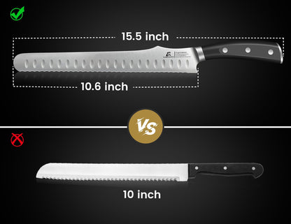 CoquusAid Bread Knife for Homemade Bread, 10.6 Inch Multifunction Serrated Knife, Razor Sharp Slicer, High Carbon German Steel Bread Cutter, Ergonomic Handle Design for Sourdough Turkey Fruit Cutting