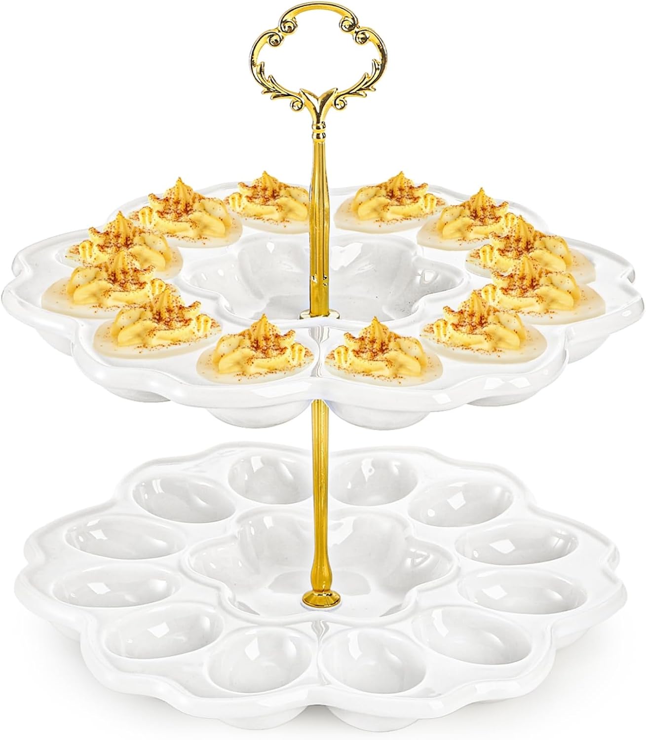 2 24 Countertop, Peohud Tier Deviled Egg Platter, Holes Deviled Egg Tray Container, Detachable Ceramic Easter Egg