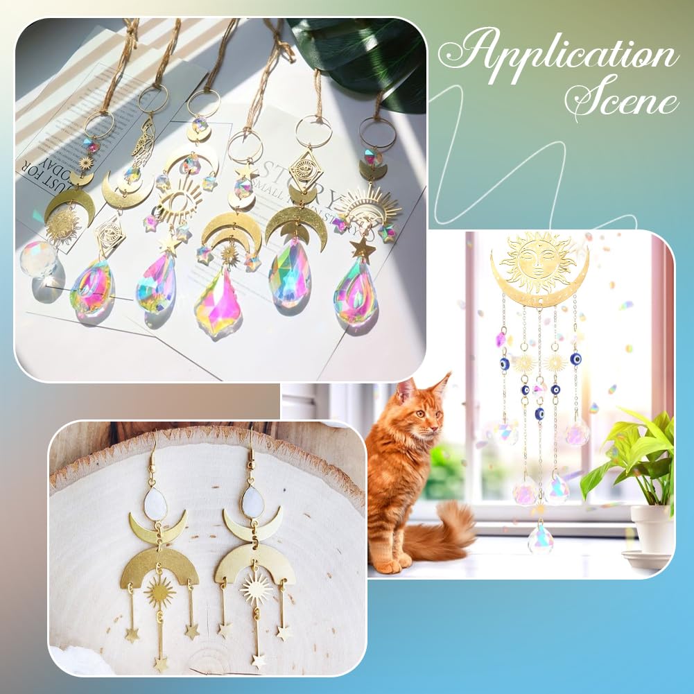 SUNNYCLUE 1 Box 19Pcs 10 Styles Filigree Star Charms Flat Connector Link Charms Brass Gold Hollow Sun Moon Retro Vintage Joiners Links Pendants Findings for Jewelry Making Necklace Bracelet DIY Craft