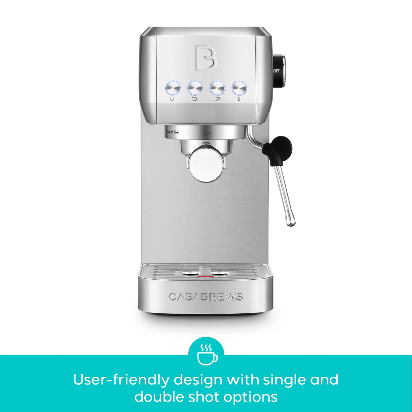 CASABREWS 3700 Essential Espresso Machine 20 Bar, Stainless Steel Cappuccino & Latte Coffee Maker with Steam Frother for Home, 43.9oz Water Tank, Silver