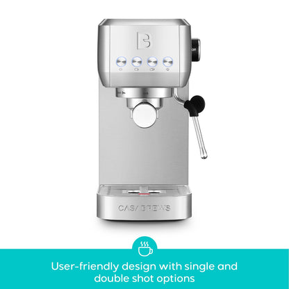 CASABREWS 3700 Essential Espresso Machine 20 Bar, Stainless Steel Cappuccino & Latte Coffee Maker with Steam Frother for Home, 43.9oz Water Tank, Silver