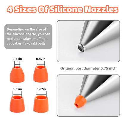 Choxila 40oz Pancake Batter Dispenser, Stainless Steel 4 Caliber Funnel Cake Dispenser with Stand Great for Pancakes, Cupcakes and Baked Goods