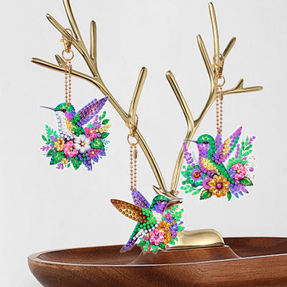 C'eitura 6Pcs Hummingbird Diamond Art Keychain Kits, DIY 5D Diamond Painting Ornaments for Kids & Adults, Handmade Creative Gift for Friends, Family