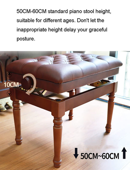 Sofa Bench Stool - Modern Leather Piano Bench for Keyboard Vanity | Walnut Finish, Adjustable Height | Stylish & Versatile Design for Home & Studio Use,Walnut