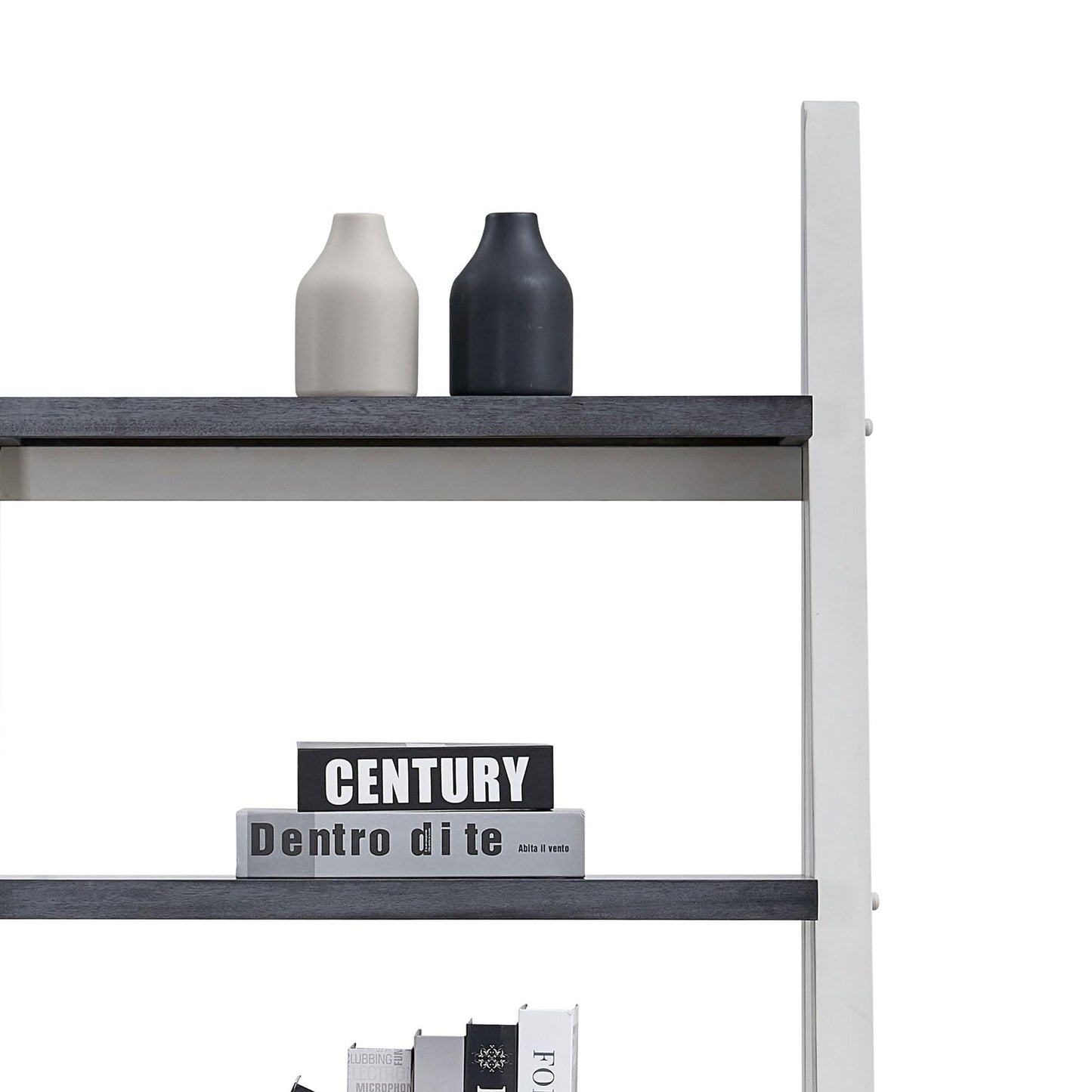 agnixnaf Gray Bookshelf with 4 Shelves, White Legs, Clean Lines, Ladder Bookcase, Industrial, for Office, Bedroom, Living Room, Study Room