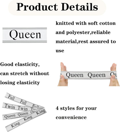 4 Pieces Grey Bed Sheet Organizer Bands, Storage Label Bands for Closet, Bedding Linen Labels (4Pcs Queen)
