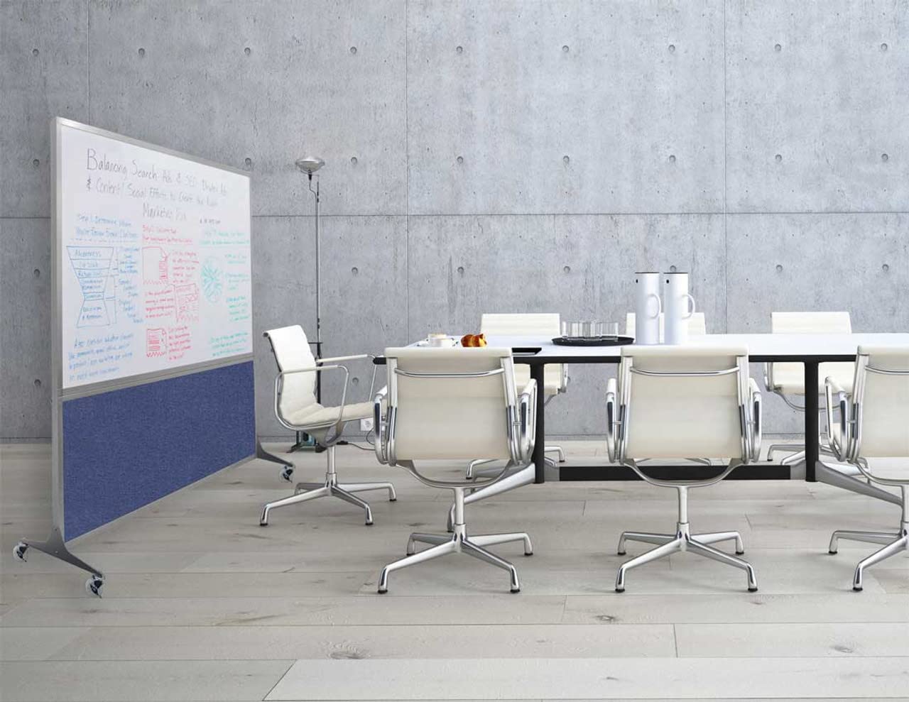 DivideWrite Mobile Whiteboard | Double Sided Dry Erase Board | Portable Office Cubicle Partition | Display for Classrooms, Conference Rooms, Meeting Areas and More | Black Fabric 6' Wide X 6' Tall