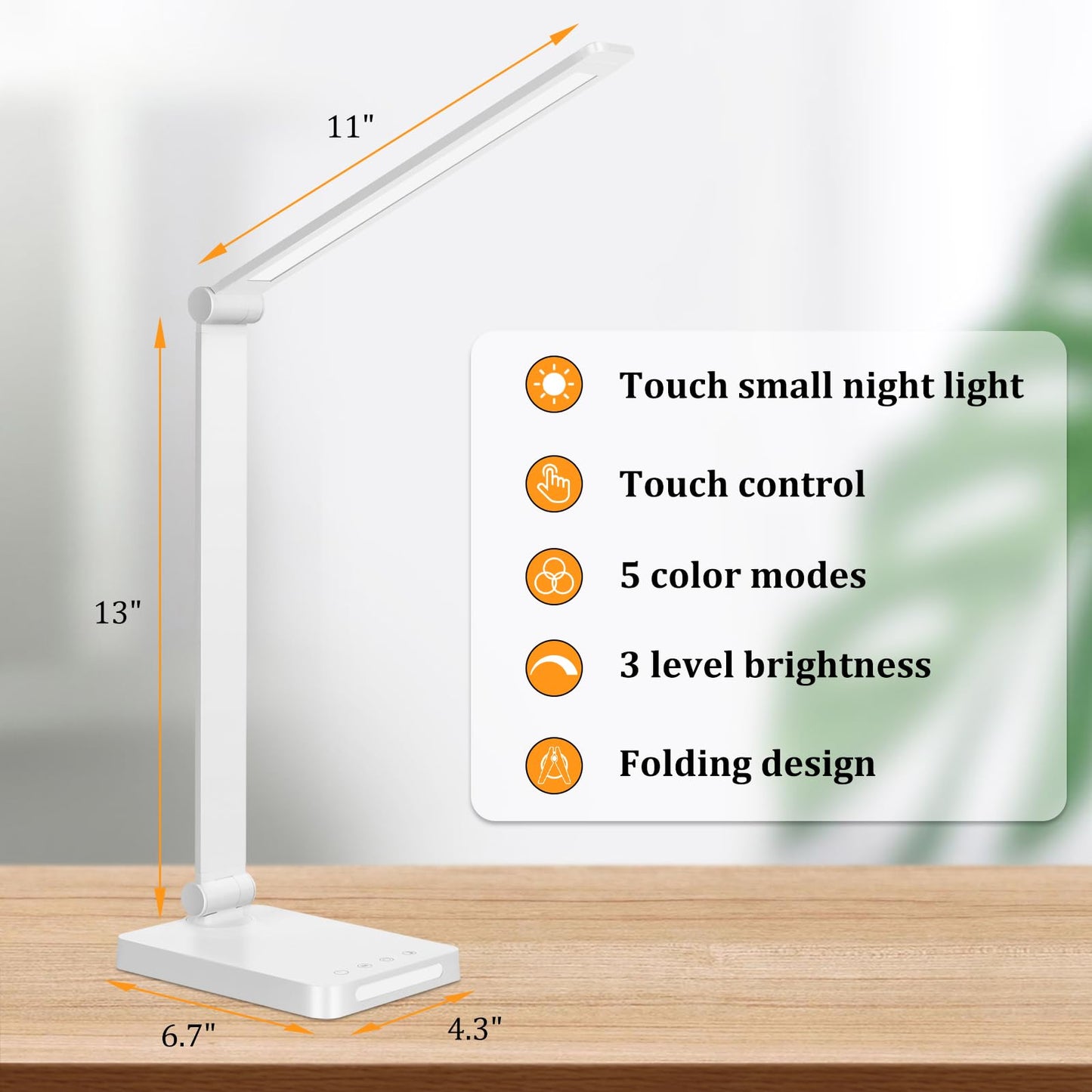 LED Desk Lamp with USB Ports,Touch Desk Lamps for Home Office with 5 Color Modes,3 Brightness Desk Light with Small Night Light,Reading Lamp Table Lamp for Bedroom Bedside Study Black （with adapter）